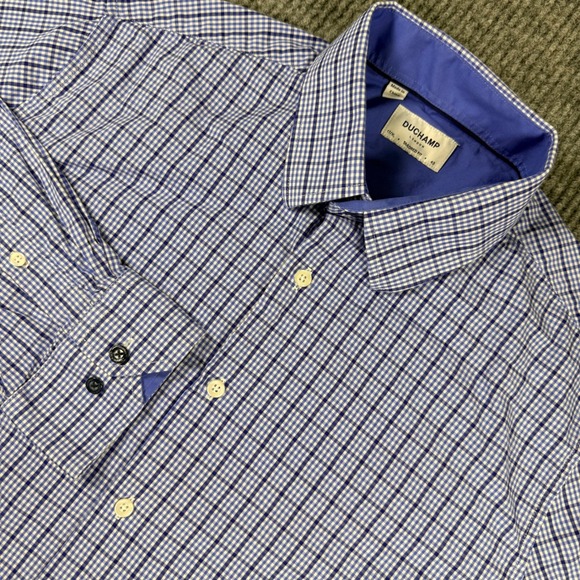 Duchamp London Other - Duchamp London Mens Tailored Fit Gingham Button Down Shirt Blue White 17/XL